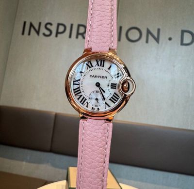 Cartier Ballon Bleu De 33mm Swiss Quarts Movement Cowhide Leather Strap Watch